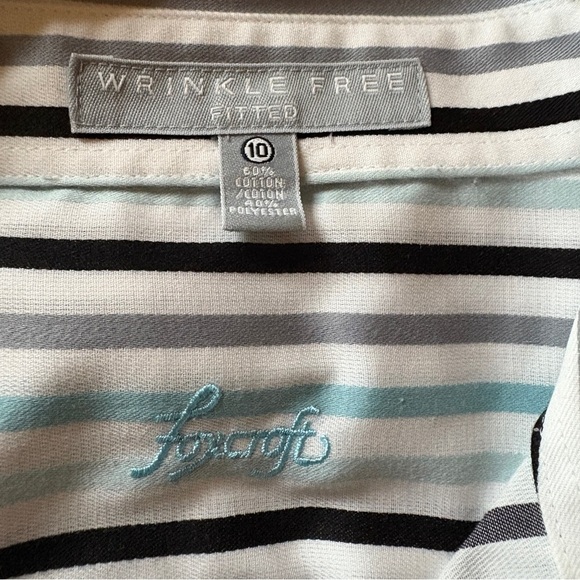 Foxcroft Wrinkle Free Striped Button Down Shirt Women’s 10 Fitted 3/4 Sleeve - Picture 3 of 3